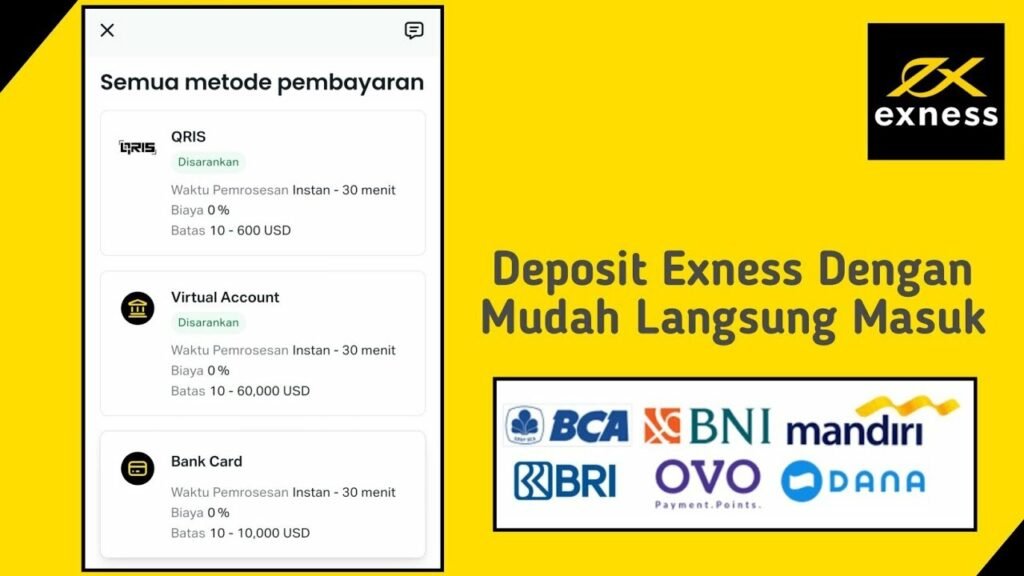 Metode pembayaran lokal Exness Indonesia termasuk bank-bank populer di Indonesia